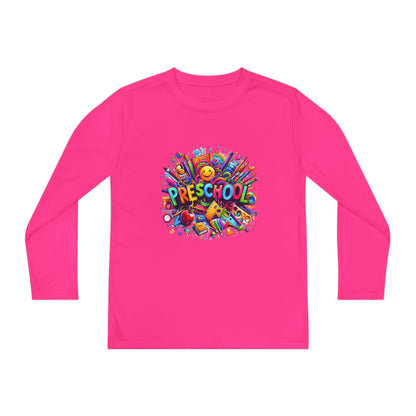 Youth Preschool Long Sleeve Tee - Colorful School Supplies Design