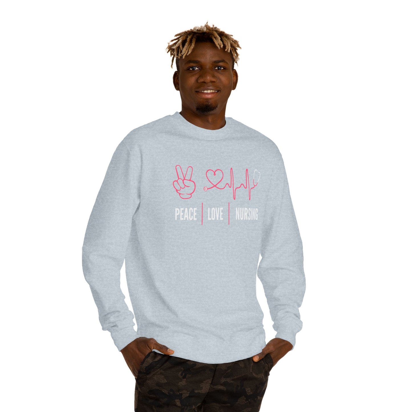 Peace Love Nursing Sweatshirt — Nurse Gifts, Heartbeat & Peace Sign Crewneck