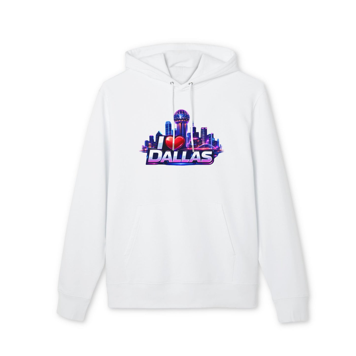 I  Dallas Skyline Hoodie — Retro Neon Dallas Cityscape Pullover