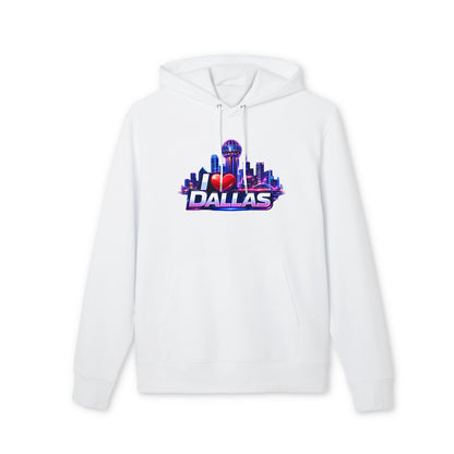 I  Dallas Skyline Hoodie — Retro Neon Dallas Cityscape Pullover