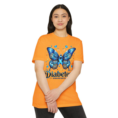 Diabetes Awareness Butterfly T-Shirt — Blue Ribbon Support Tee