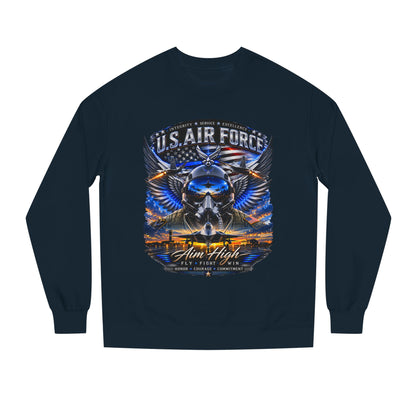 U.S. Air Force Crewneck Sweatshirt — "Aim High" Fighter Jet Graphic