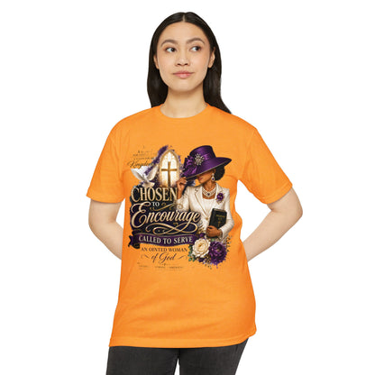 Chosen to Encourage Christian T-Shirt — 'Called to Serve' Purple Church Hat Design