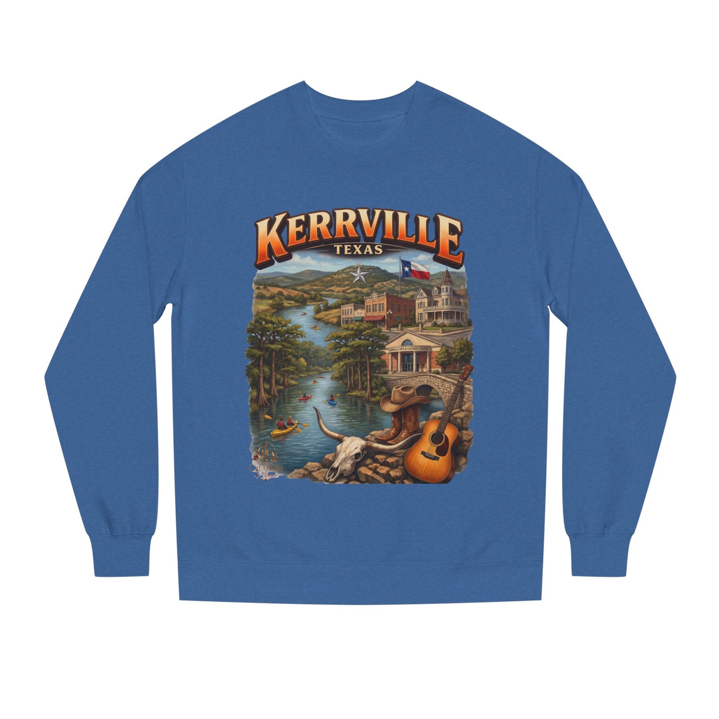 Kerrville Texas Scenic Crewneck Sweatshirt — Riverfront Guitar Vintage Design
