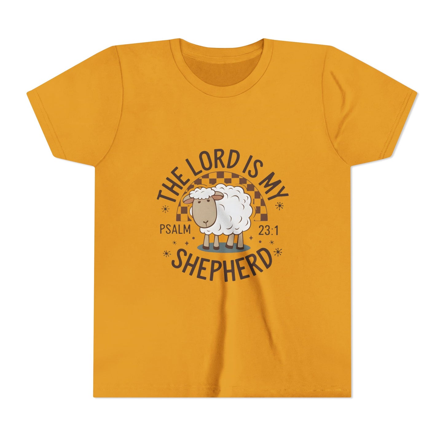Youth Tee — "The Lord Is My Shepherd" Psalm 23:1 Christian Kids T‑Shirt (Sheep Design)