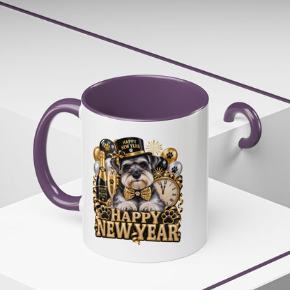 Happy New Year Dog Coffee Mug — Festive Black & Gold 11/15oz Accent Mug