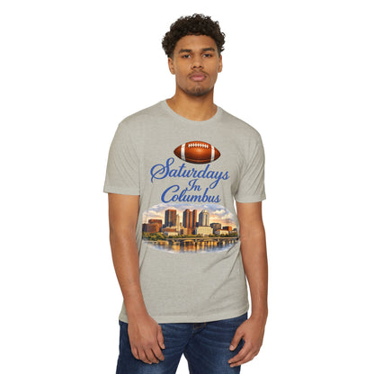 Saturdays in Columbus Football T-Shirt — City Skyline Game Day Tee