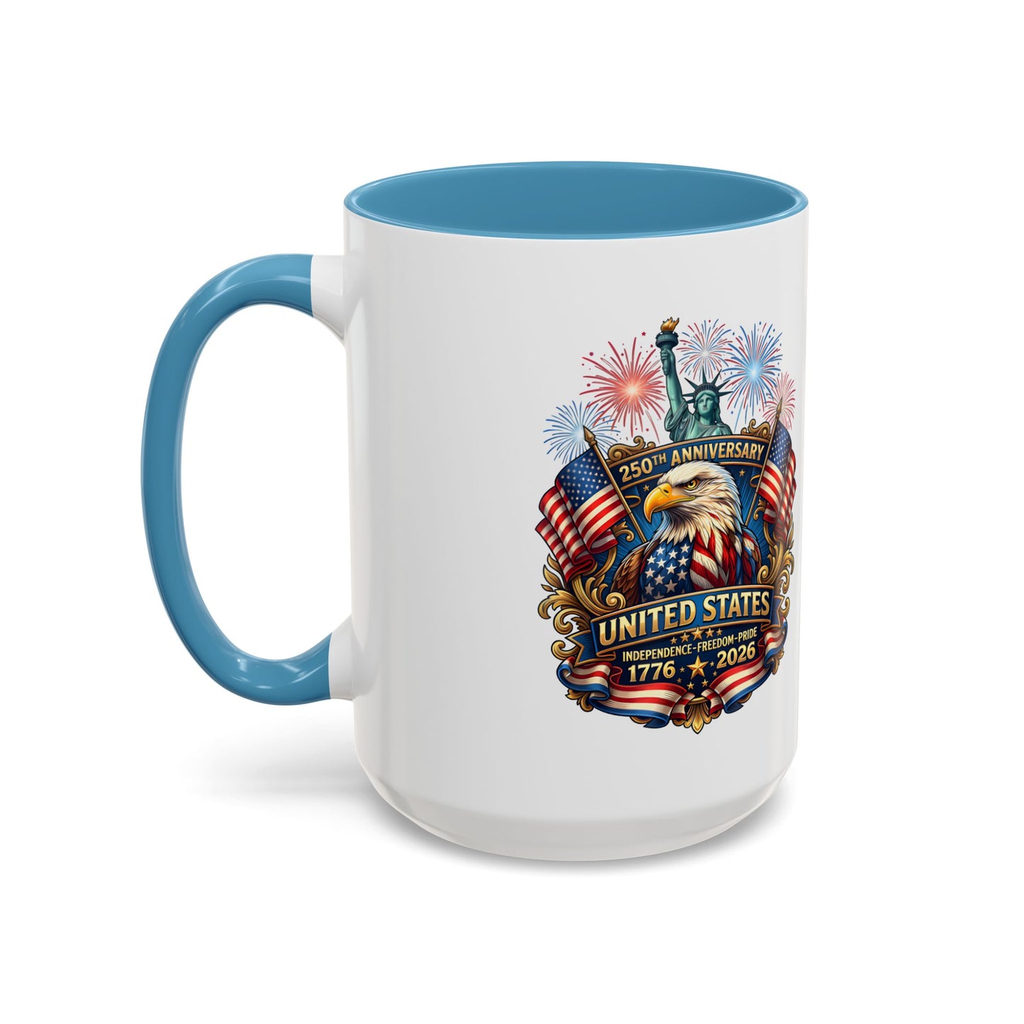 Patriotic Coffee Mug — United States 250th Anniversary Eagle & Fireworks (11/15oz)