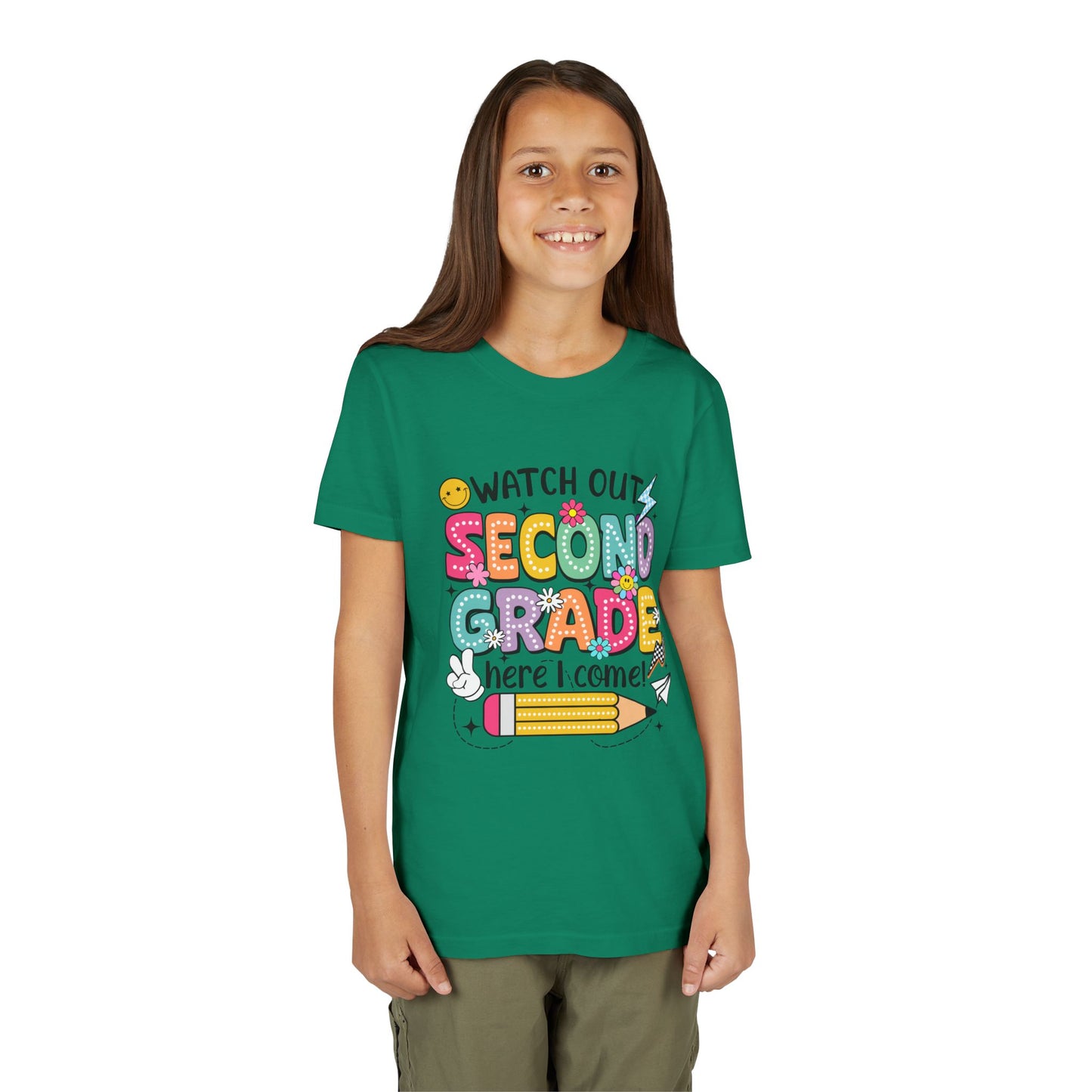 Second Grade Kids T‑Shirt – "Watch Out Second Grade Here I Come" Back‑to‑School Tee