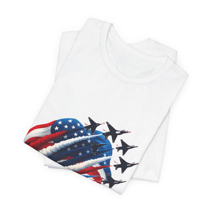Patriotic Jet Flyover T-Shirt — American Flag Smoke Trail Tee