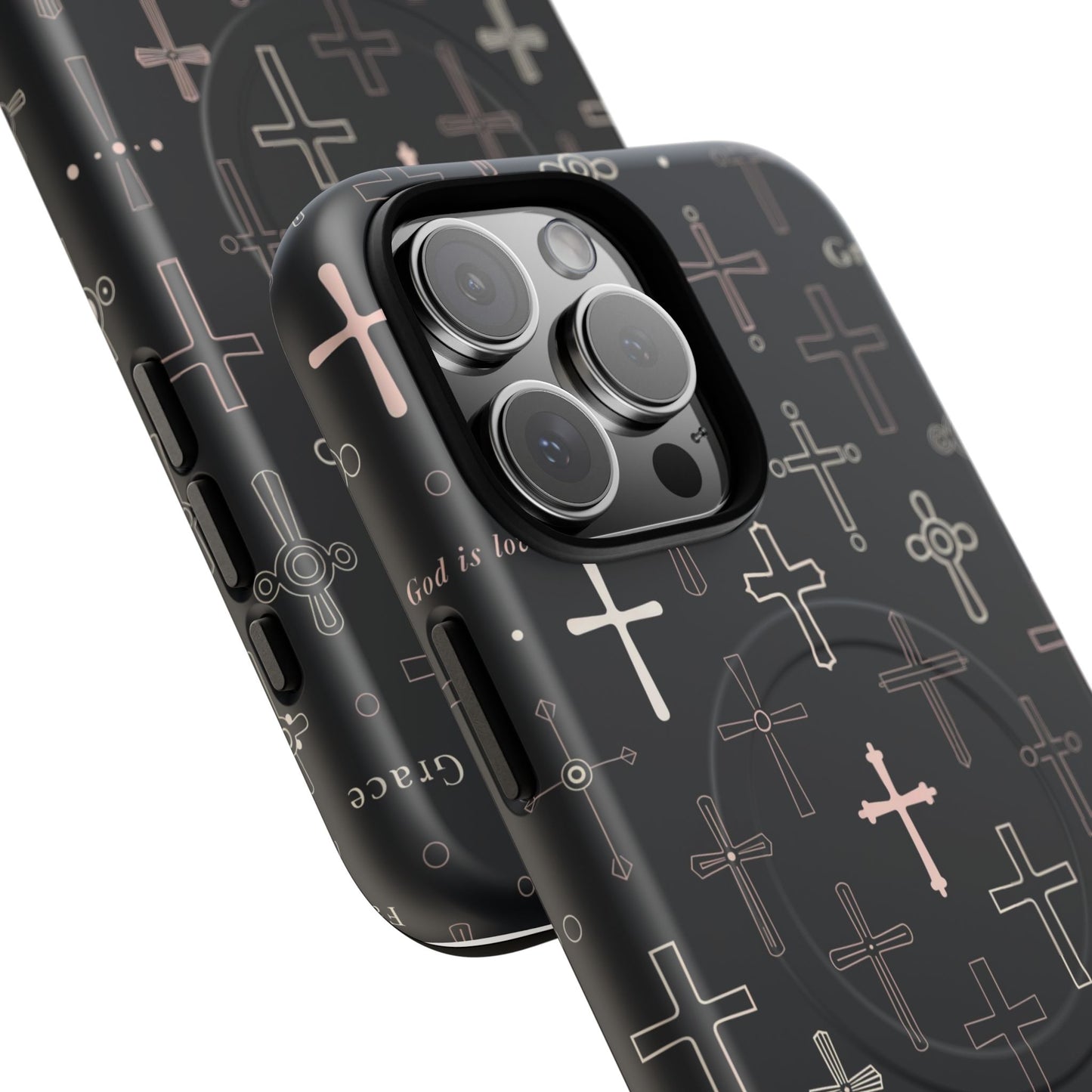 Magnetic Phone Case — Black Crosses "Grace" Protective Cover