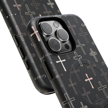 Magnetic Phone Case — Black Crosses "Grace" Protective Cover