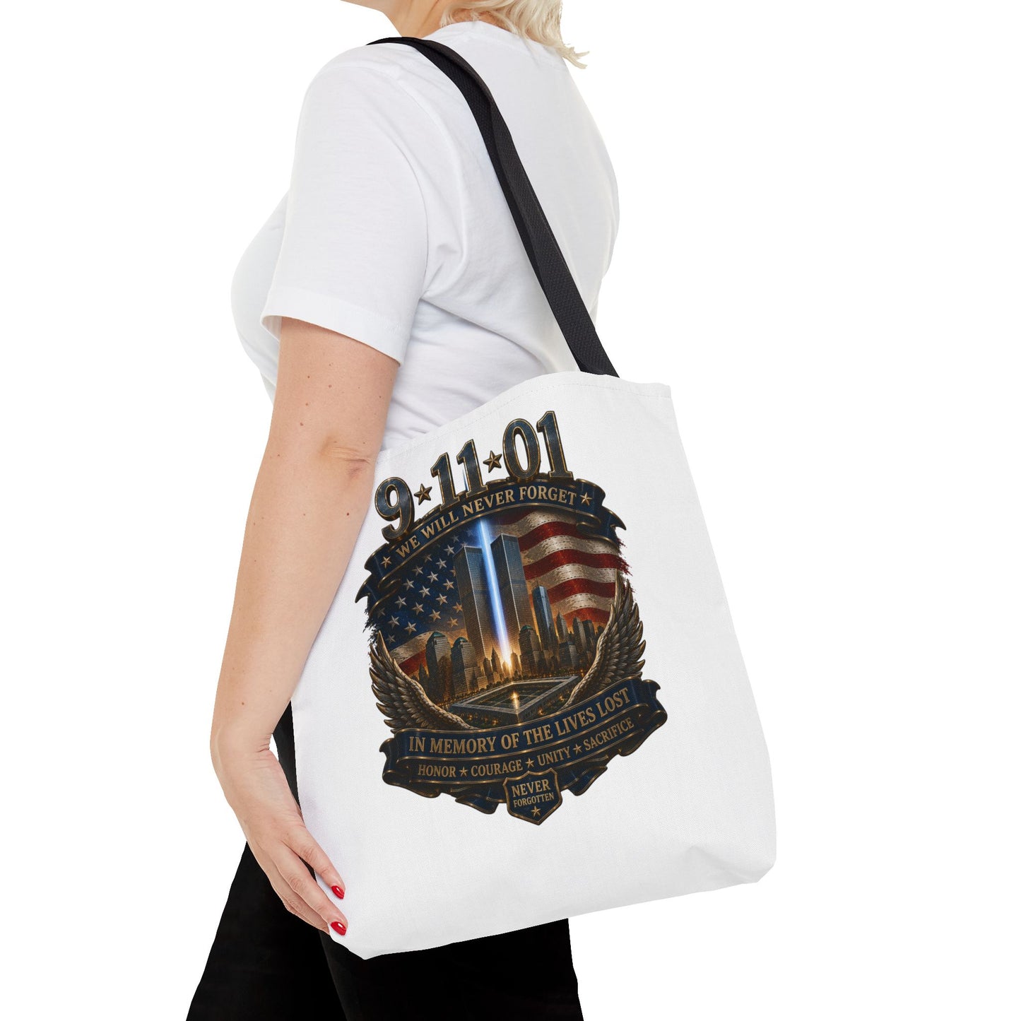 9·11 Memorial Tote Bag — We Will Never Forget Tribute Tote