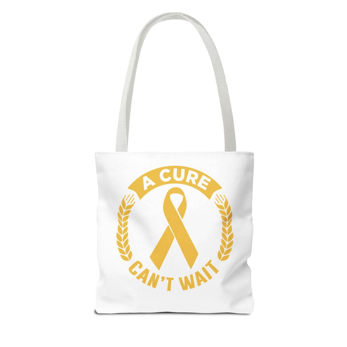 A Cure Can’t Wait Gold Ribbon Tote Bag — Cancer Awareness Support Tote