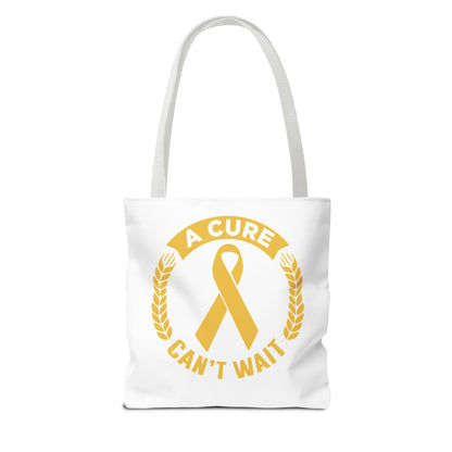 A Cure Can’t Wait Gold Ribbon Tote Bag — Cancer Awareness Support Tote