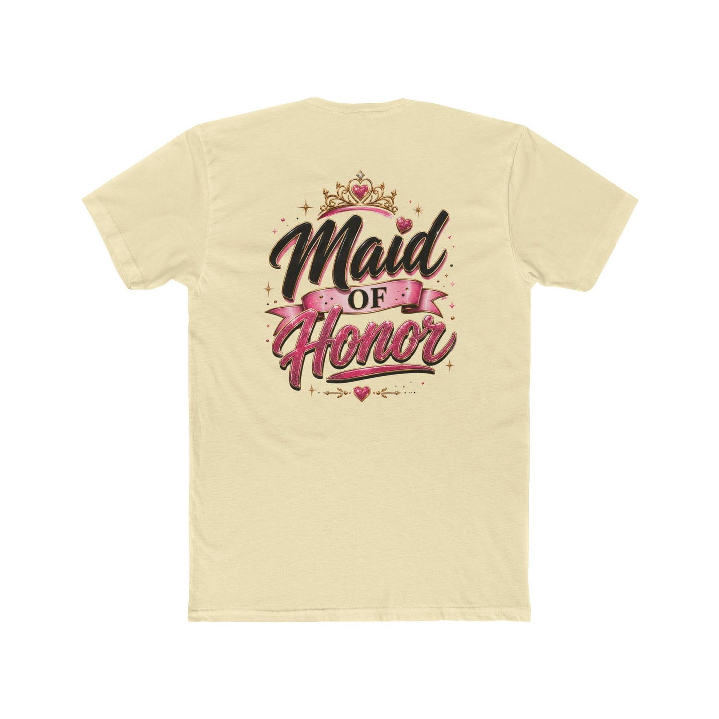 Maid of Honor T-Shirt — Bridal Party Tee with Crown & Pink Ribbon Design