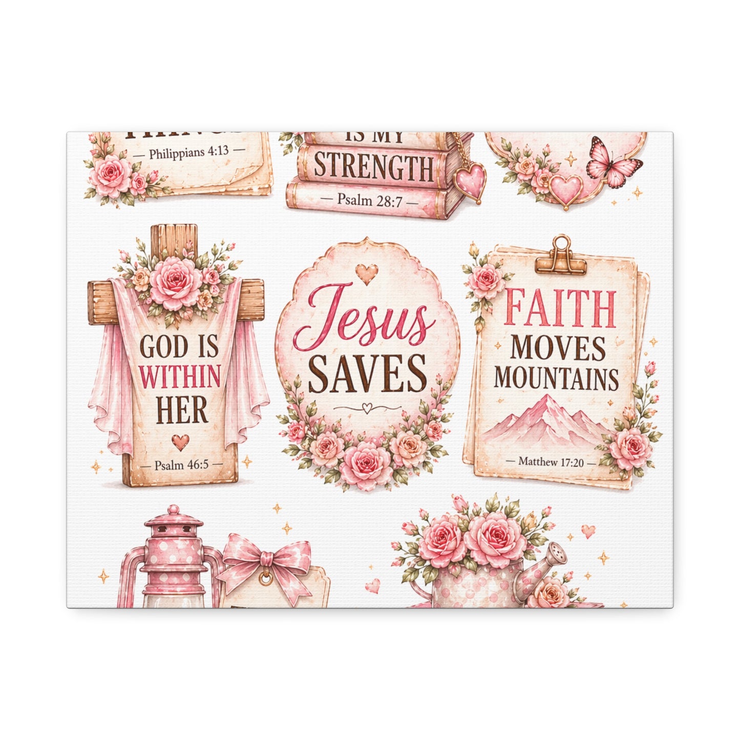 Christian Wall Art Canvas - 'Jesus Saves' Floral Faith Collage