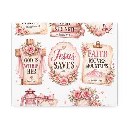 Christian Wall Art Canvas - 'Jesus Saves' Floral Faith Collage