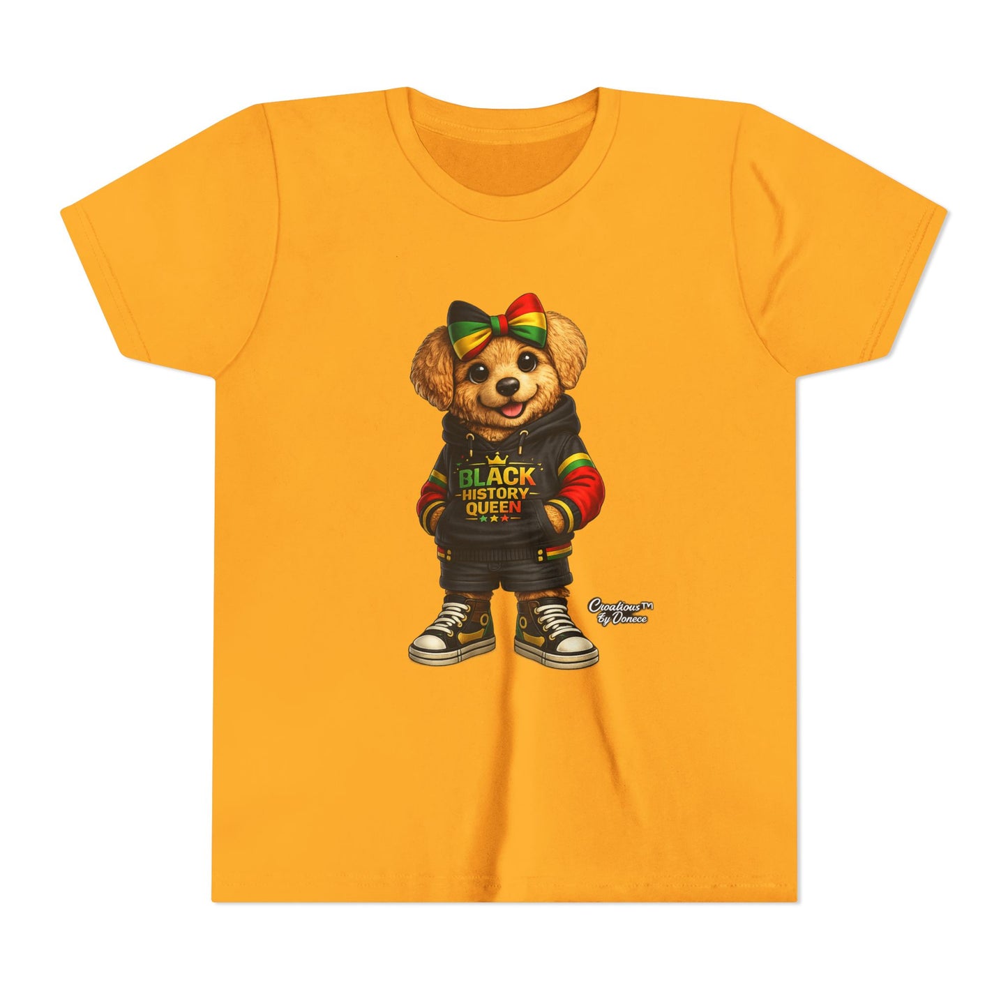 Youth Tee — Black History Queen Bear Graphic T-Shirt