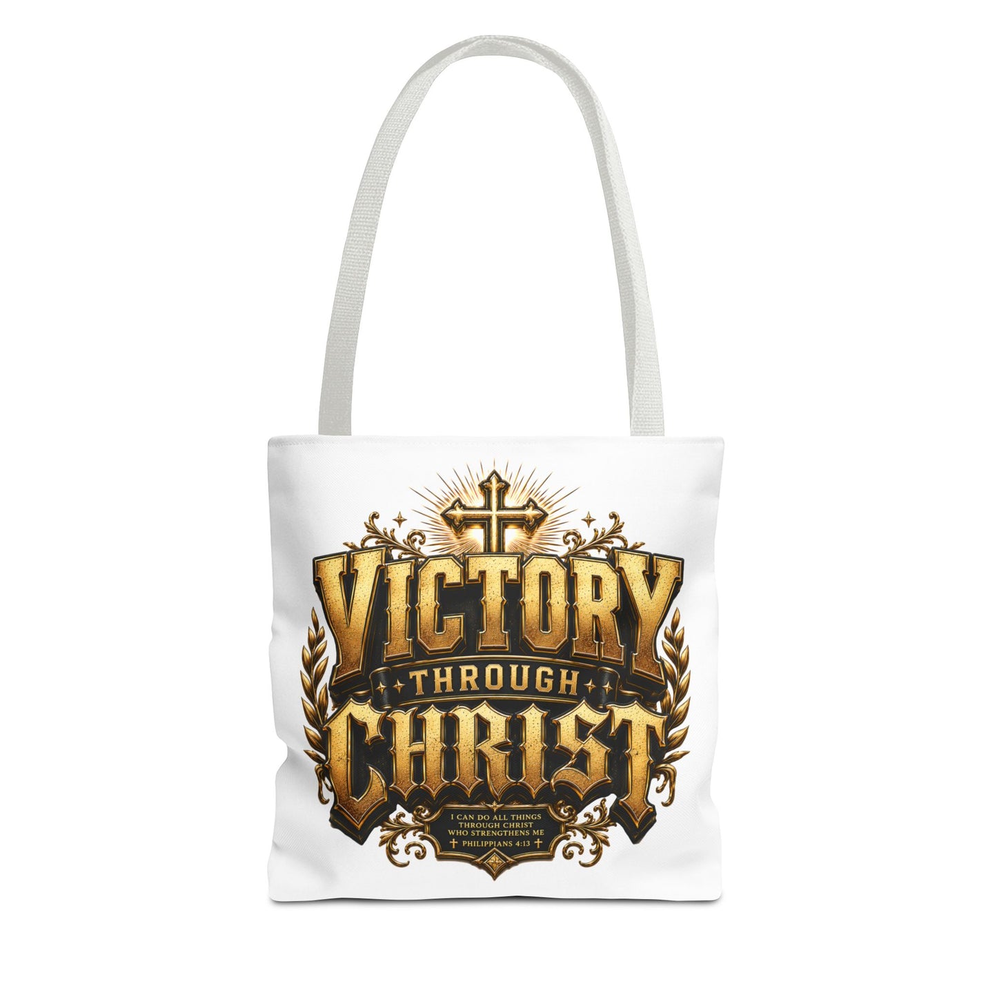 Victory Through Christ Tote Bag — Inspirational Christian Canvas Tote
