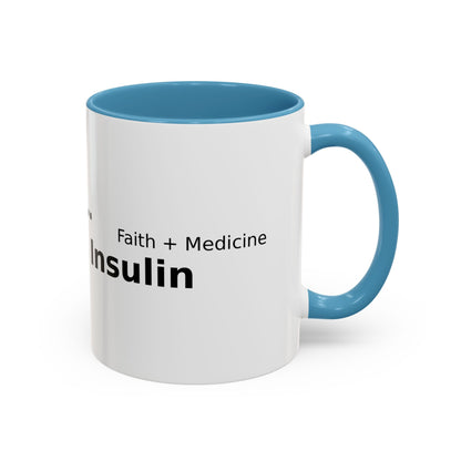 Accent Coffee Mug — “Faith + Medicine: Insulin Saves” Black-Accent Mug (11/15 oz)