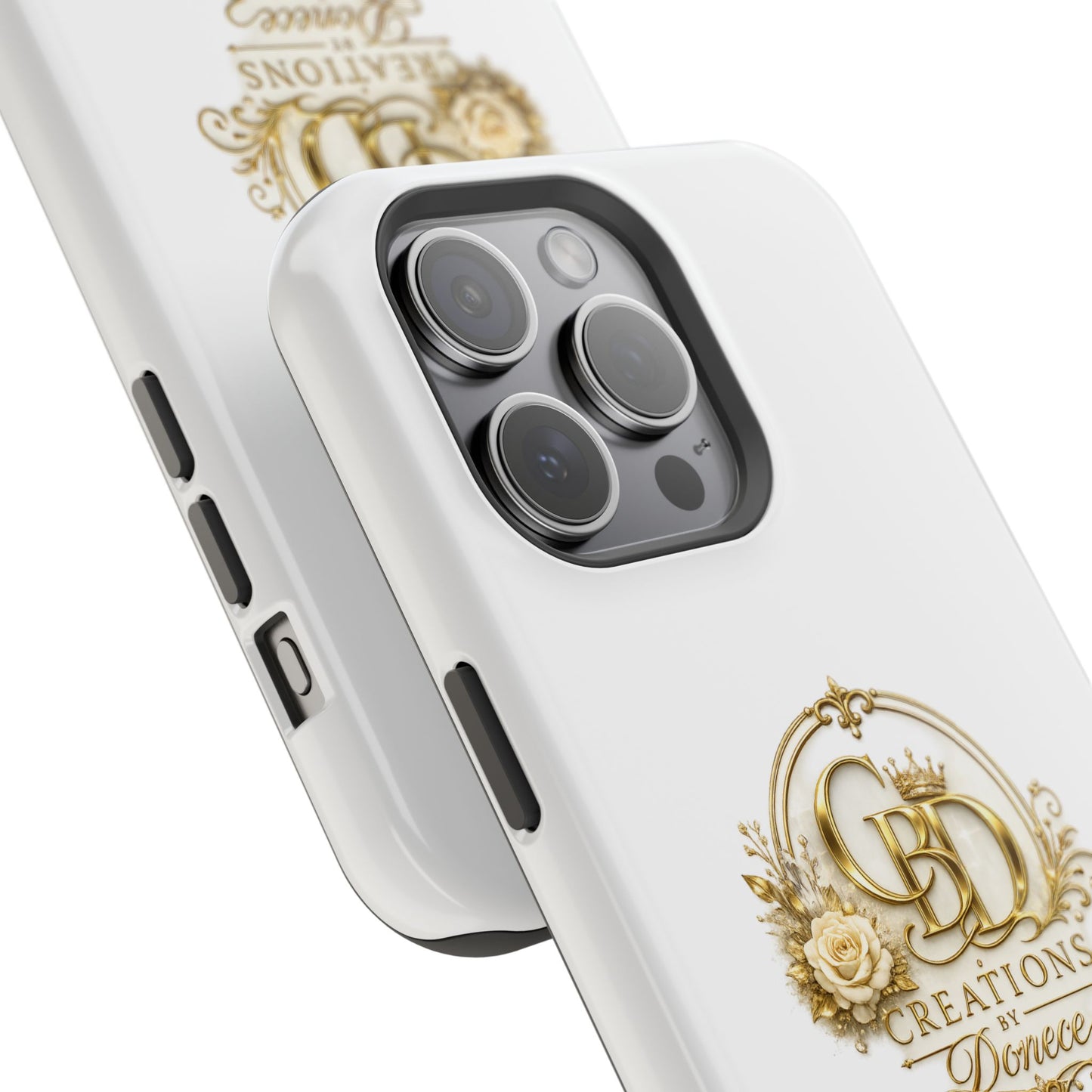 Magnetic Impact-Resistant Phone Case — Gold Floral Crest Logo