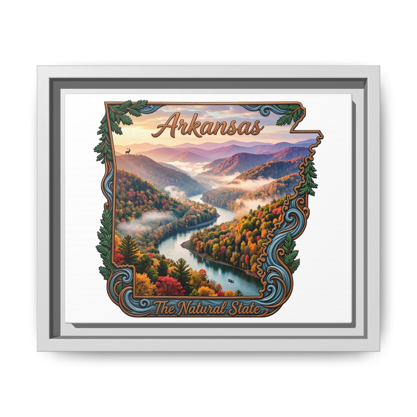 Arkansas Scenic State Map Canvas — "The Natural State" Framed Wall Art