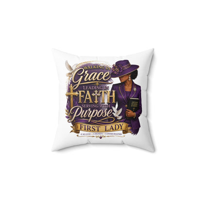 First Lady Faith Pillow — "Walking in Grace, Leading in Faith" Decorative Throw Pillow