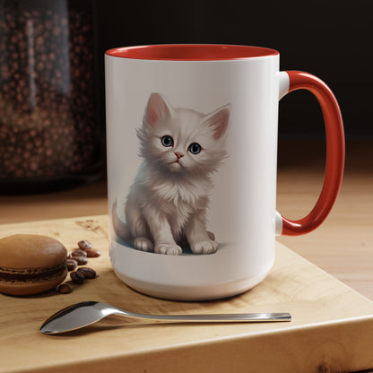 Cute White Kitten Accent Coffee Mug – 11/15oz Ceramic Cat Lover Gift