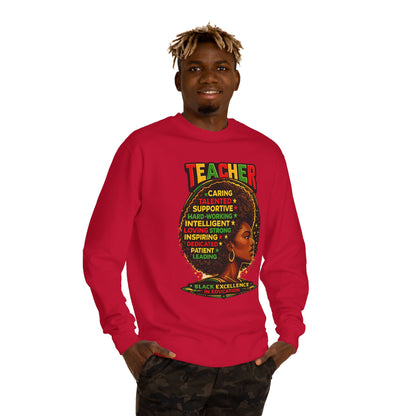 Teacher Afro Portrait Sweatshirt — Black Excellence Educator Crewneck