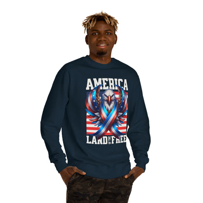 America Land of the Free Sweatshirt — Patriotic Eagle Ribbon Crewneck