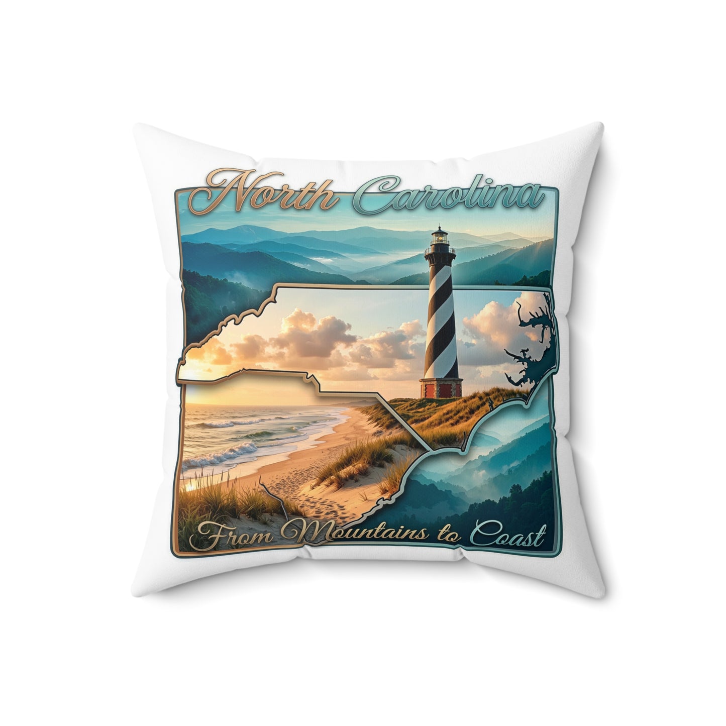 North Carolina Lighthouse Coastal Pillow — From Mountains to Coast Decorative Throw Pillow