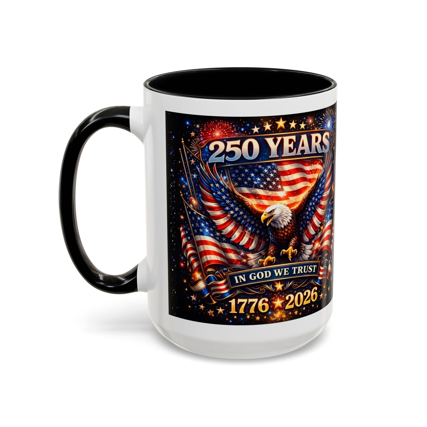 250 Years 1776–2026 Eagle American Flag Accent Coffee Mug — Patriotic Independence Day Gift (11/15oz)
