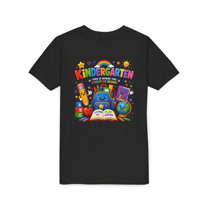 Kindergarten Kids T‑Shirt — 'Kindergarten: This Is Where the Fun Begins' Colorful Back-to-School Tee
