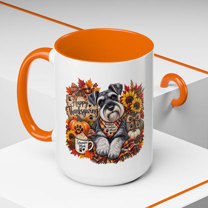 Thanksgiving Schnauzer Coffee Mug — 'Happy Thanksgiving' Autumn Dog Mug (11/15oz)