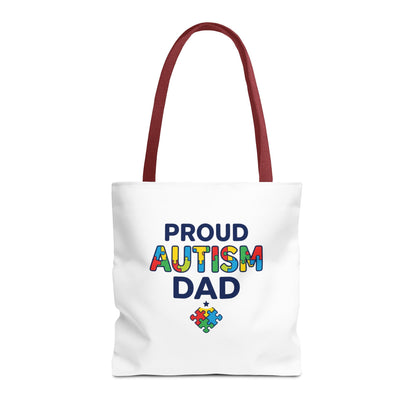 Proud Autism Dad Tote Bag — Colorful Puzzle-Heart Support Gift