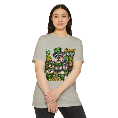 St. Patrick's Day Schnauzer T-Shirt — "Happy St. Patrick's Day" Lucky Dogs Tee