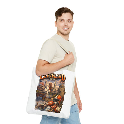 Cleveland Cityscape Tote Bag — Vintage Ohio Skyline & Sports Montage