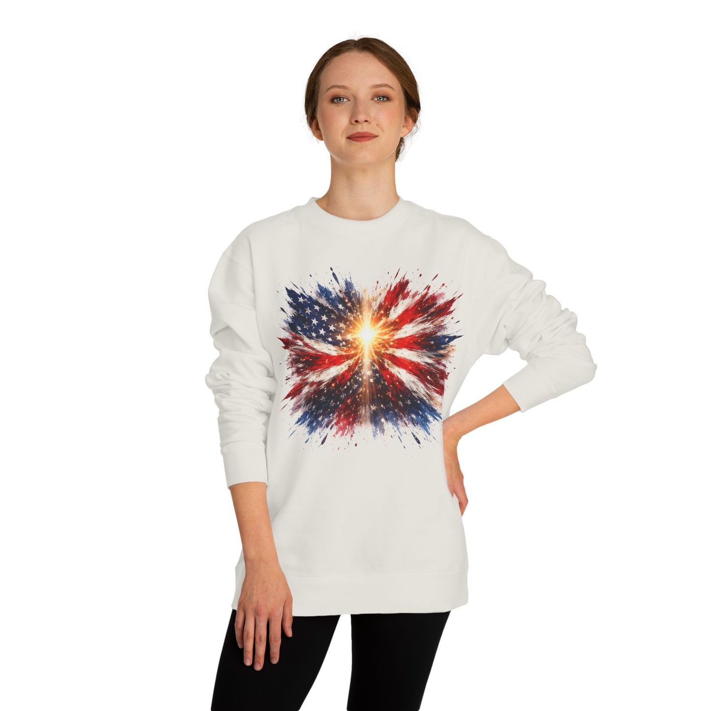 American Flag Burst Sweatshirt — Patriotic Firework Crewneck