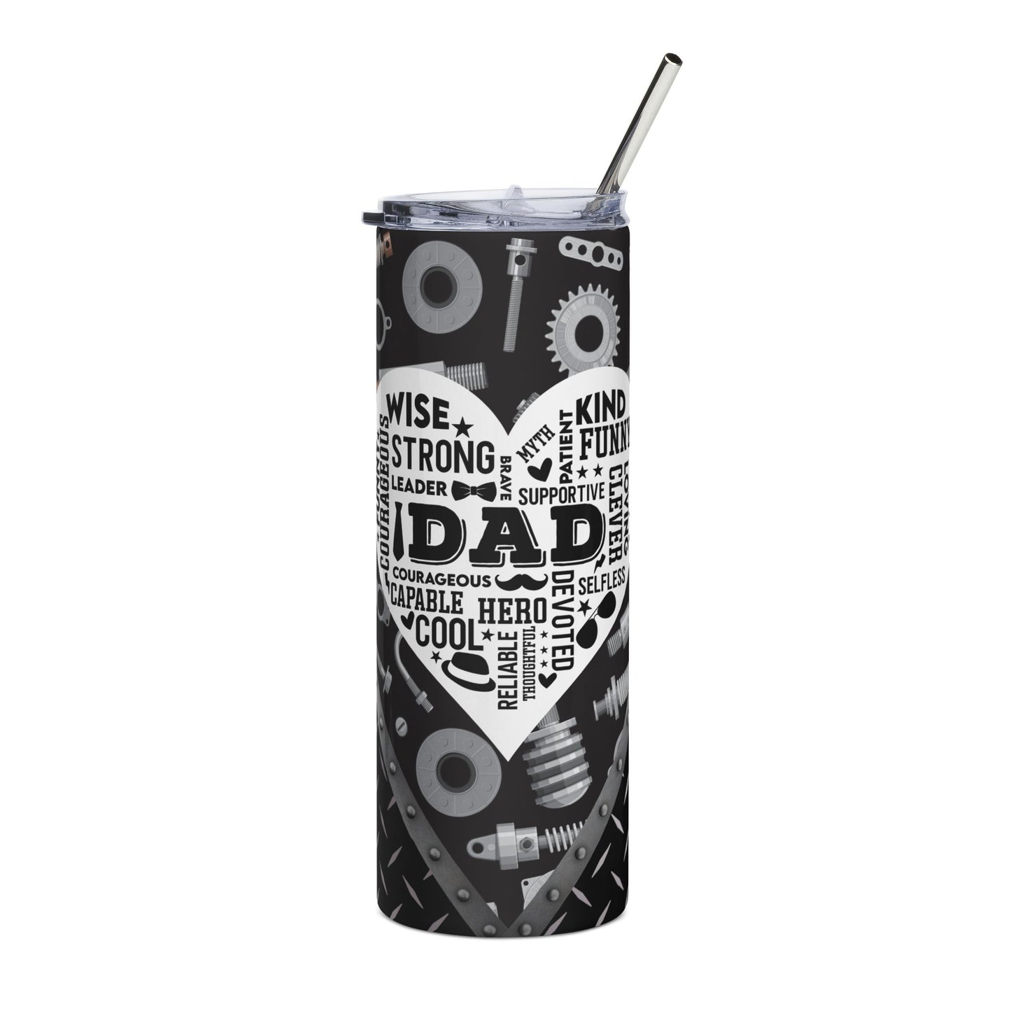 Dad Word Cloud 20oz Stainless Steel Tumbler — Mechanic Gear Design