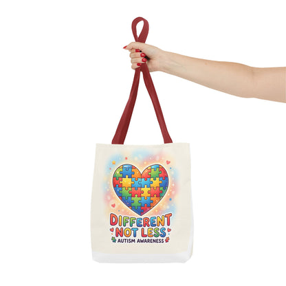 Autism Awareness Tote Bag — "Different Not Less" Puzzle Heart Design