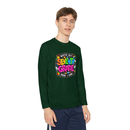 Seventh Grade Kids Long Sleeve Tee — "Watch Out… Here I Come" Back-to-School Shirt