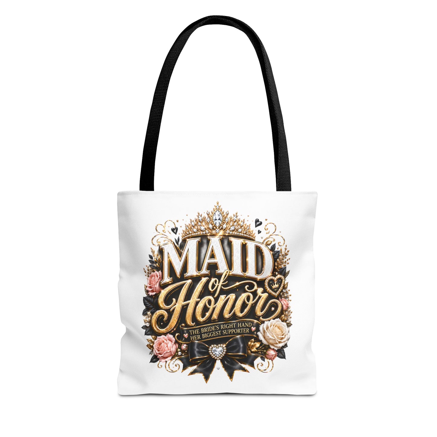 Maid of Honor Tote Bag — Elegant Bridal Party Gift with Gold Crown Floral Design