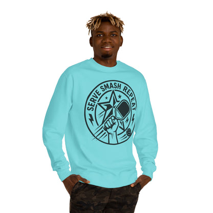Serve Smash Repeat Crewneck Sweatshirt — Pickleball Player Graphic