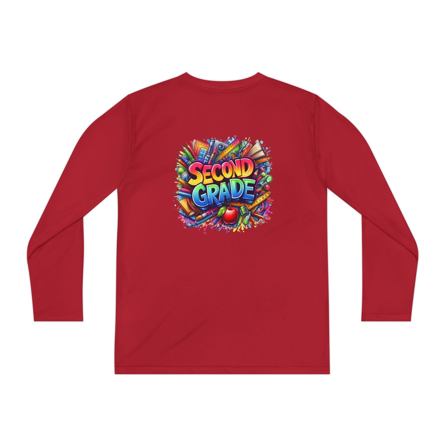 Second Grade Youth Long Sleeve Tee — Colorful School Supplies Back-to-School Shirt