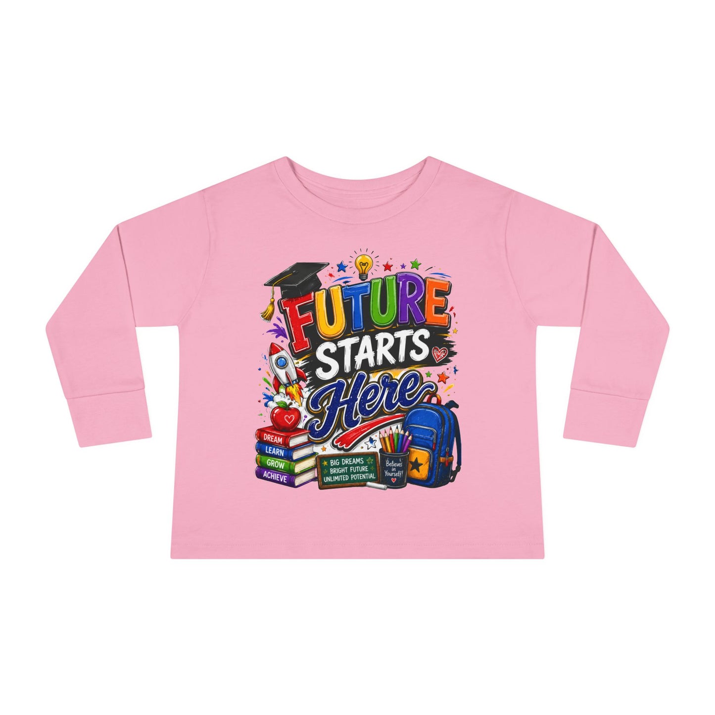 Toddler Long Sleeve Tee - "Future Starts Here" Back-to-School Shirt