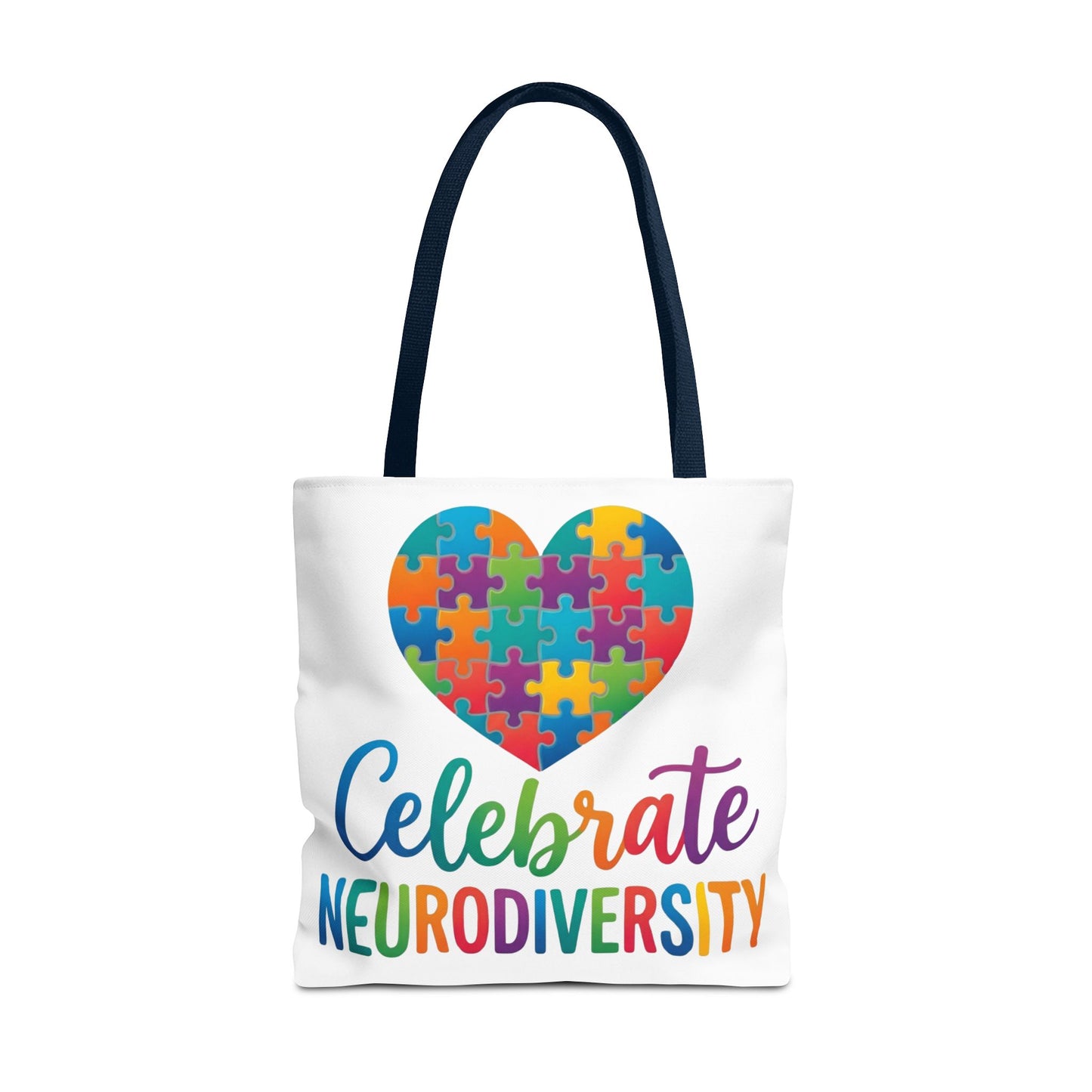 Celebrate Neurodiversity Tote Bag – Rainbow Puzzle Heart Awareness Tote
