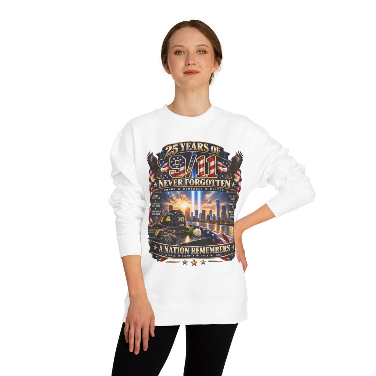 9/11 Memorial Sweatshirt — "25 Years of 9/11 Never Forgotten" Tribute Crewneck