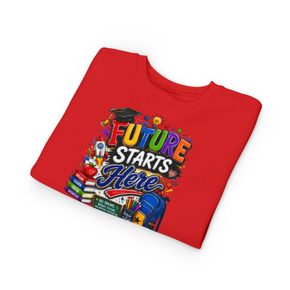 Toddler Sweatshirt — "Future Starts Here" Back-to-School Kids Crewneck