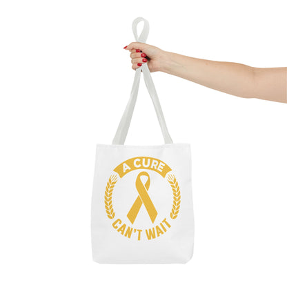 A Cure Can’t Wait Gold Ribbon Tote Bag — Cancer Awareness Support Tote